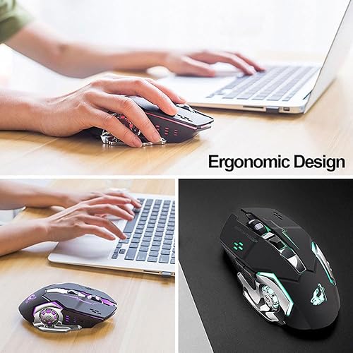 Miniatura 8 de Aimery Ratón inalámbrico Ratones de computadora Respiración mecánica Luz colorida Modo de carga USB 6 teclas 3 velocidades DPI Ergonomía PC Portátil