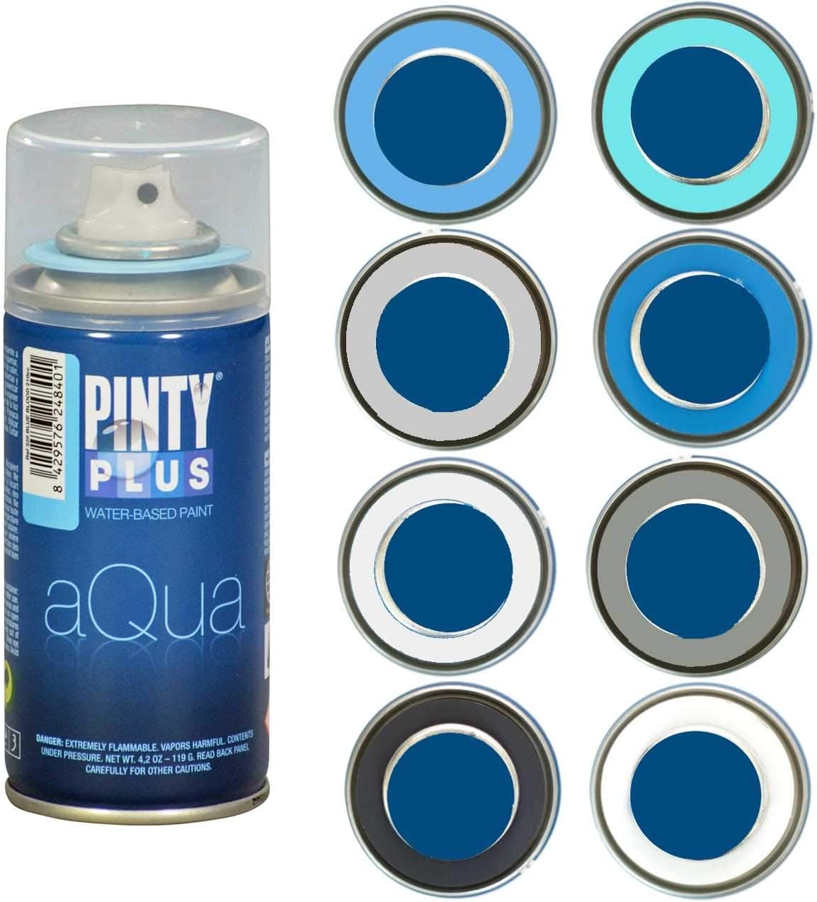 PINTY PLUS Aqua Mini Spray Paint - Art Set of 8 Water Based 4.2oz Cans. Ultra Matte Finish. Perfect For Arts & Crafts. Works on Plastic, Metal, Wood, Cardboard