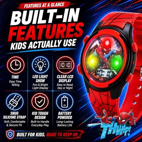 Accutime Marvel Spider-Man Digital Watch for Kids β Durable Plastic Timepiece, LCD Display, Quartz Accuracy, Iconic Spiderman Imagery - 2