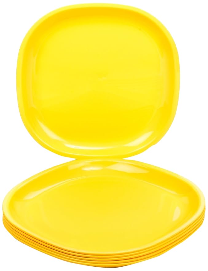 Signoraware BPA Free Plastic Square Full Plate | Microwave Safe | Crack Resistant | Ideal for Family Gatherings & Outdoor Activities | Best for Lunch, Breakfast & Dinner (Set of 6 | LemonYellow)