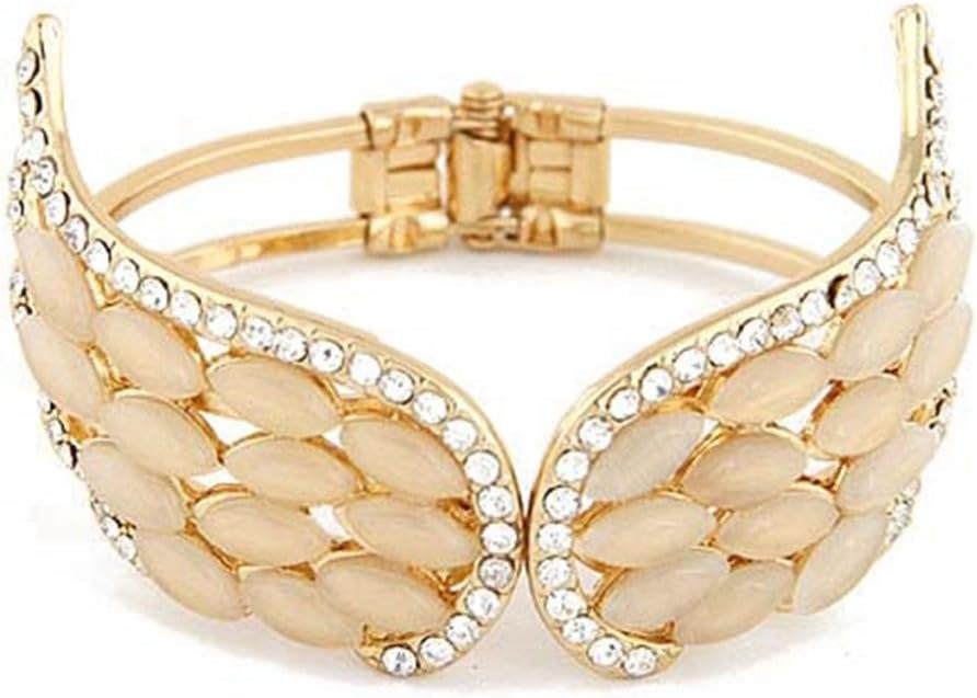 LUNA Womens Girls Gold Rhinestone Fashion Angel Wings Bracelet Cuff Bangle