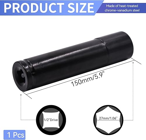 Miniatura 2 de Zócalo de impacto profundo de 1.063 in, unidad de 12 pulgada, Enchufe de impacto, Acero de aleación Cr-Mo 6 "de longitud, Enchufe métrico de 6 puntos