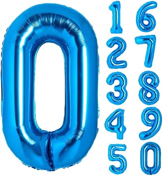 Giant Number 0 Balloons 40 Inch Blue Foil Mylar Number Balloons for Kids Birthday Anniversary Decorations