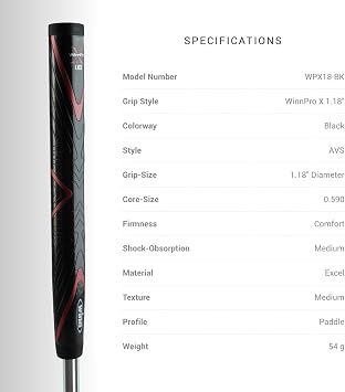 Winn Pro X 1.18 Putter Grip (Midsize, Black/Red),Winn Pro X 1.18 WPX18-BK
