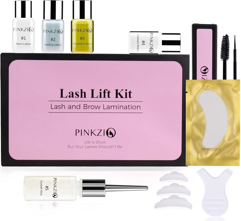 Kit de curvatura de cílios PINKZIO com loções, cola e acessórios