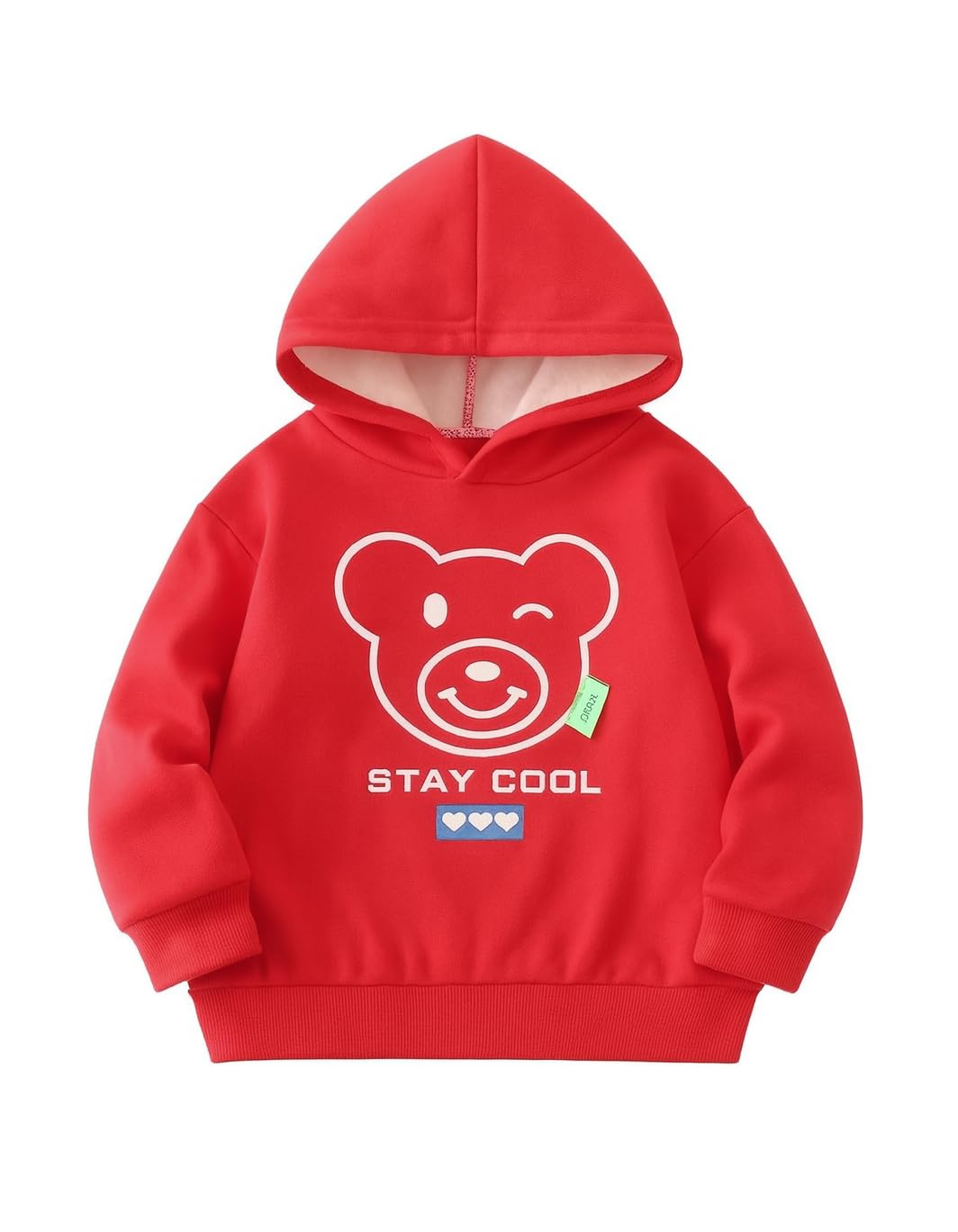 Bold N Elegant Cartoon Bear in Hood Print Kids Full Sleeve Warm Thick Fur Fleece Winter Tshirt Regular Fit Sweatshirt Hoodie for Infant Toddler Baby Boy & Girl (6-12 Months, Red) 3