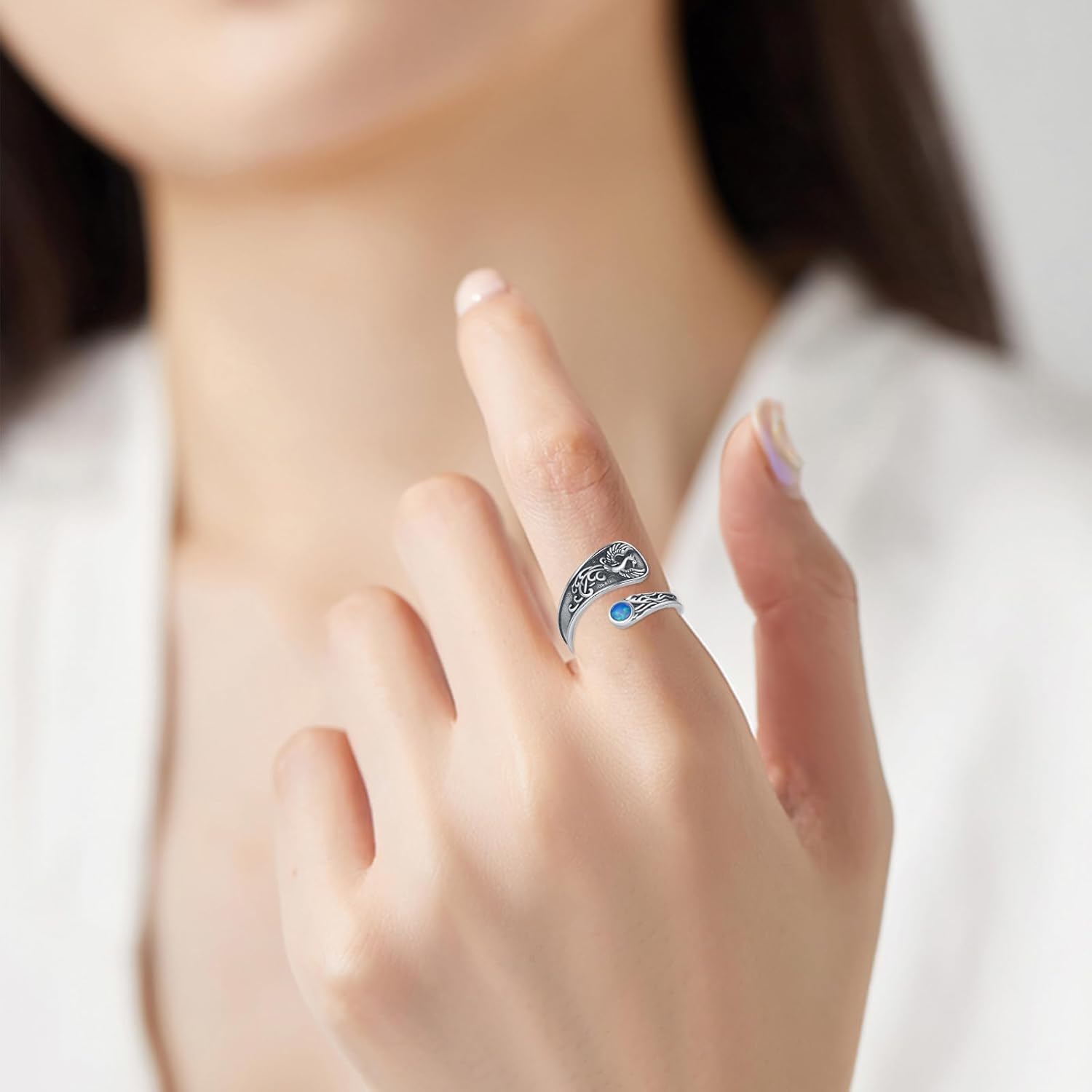 Animal Rings for Women 925 Sterling Silver Adjustable Phoenix Orca Octopus Eagle Snake Ring Gift for Animal lover Mother's Day Birthday Christmas