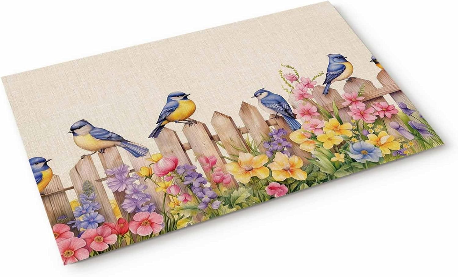 Libaoge Spring Summer Welcome Door Mat Rural Bluebirds Flowers Fence Front Doormats Farmhouse Rural Non-Slip Door Mat Entrance Mat Indoor Rug Washable Floor Mat for Kitchen Bathroom Bedroom 20x31.5in