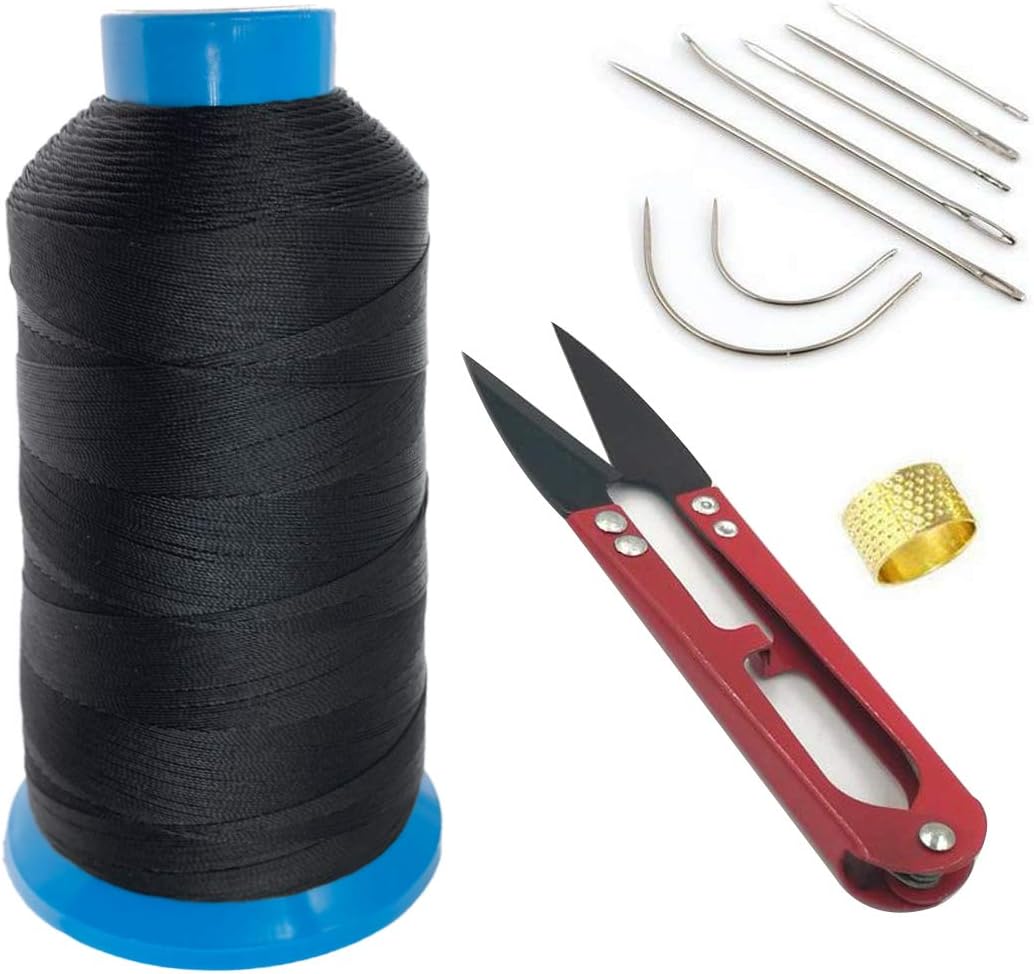 Ninetonine Bonded Nylon Sewing Thread, Curved Needles, Scissors and Thimble Tools Kits (Black)