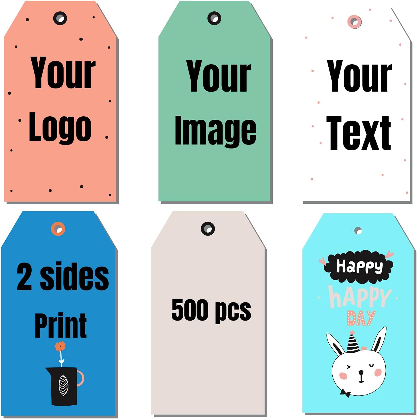 Custom Product Hang Tag Personalized Any Text Clothing Shoes Brand Logo Gift Warp Wedding Birthday Label Tags (500)