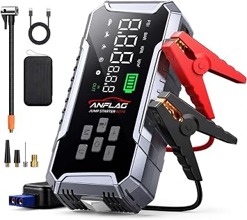 Car Jump Starter with Air Compressor 160PSI, 7000A Car Battery Jumper Starter Portable 12V Jump BoxAll Gas/12L Diesel, Cordless Tire Inlfator, 26800mAh Powerbank, Led Lights, Safety Hammer