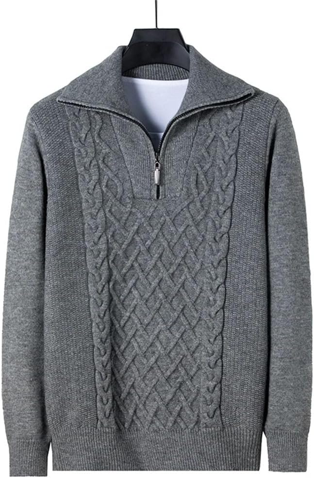 Men's Long-Sleeve Zipper Collar Solid Color Sweater Pullover Autumn Winter Thick Warm Knitted Sweatshirts