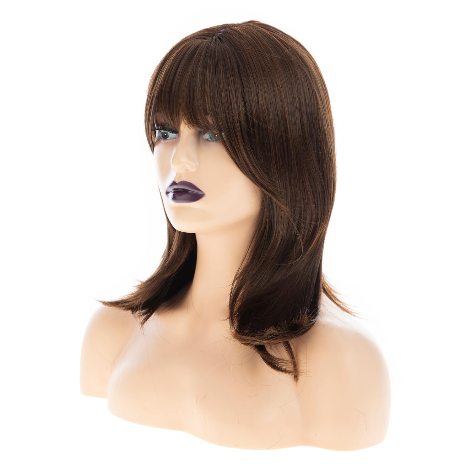 Long Brown Wigs for Women Natural Straight Layered Wig with Bangs Synthetic Heat Resistant Halloween Cosplay Party Hair Wig