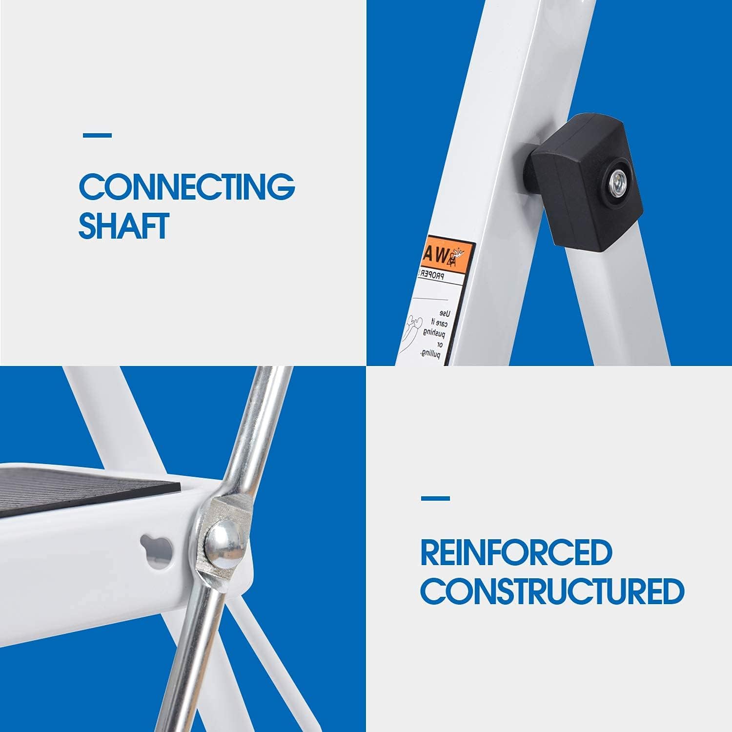 APEXCHASER 4 Step Portable Ladder, Folding Step Stool with Handgrip, Metal Ladder with Anti-Slip Rubber Feet and Wide Pedal, for Office Home Kitchen, White… - - 