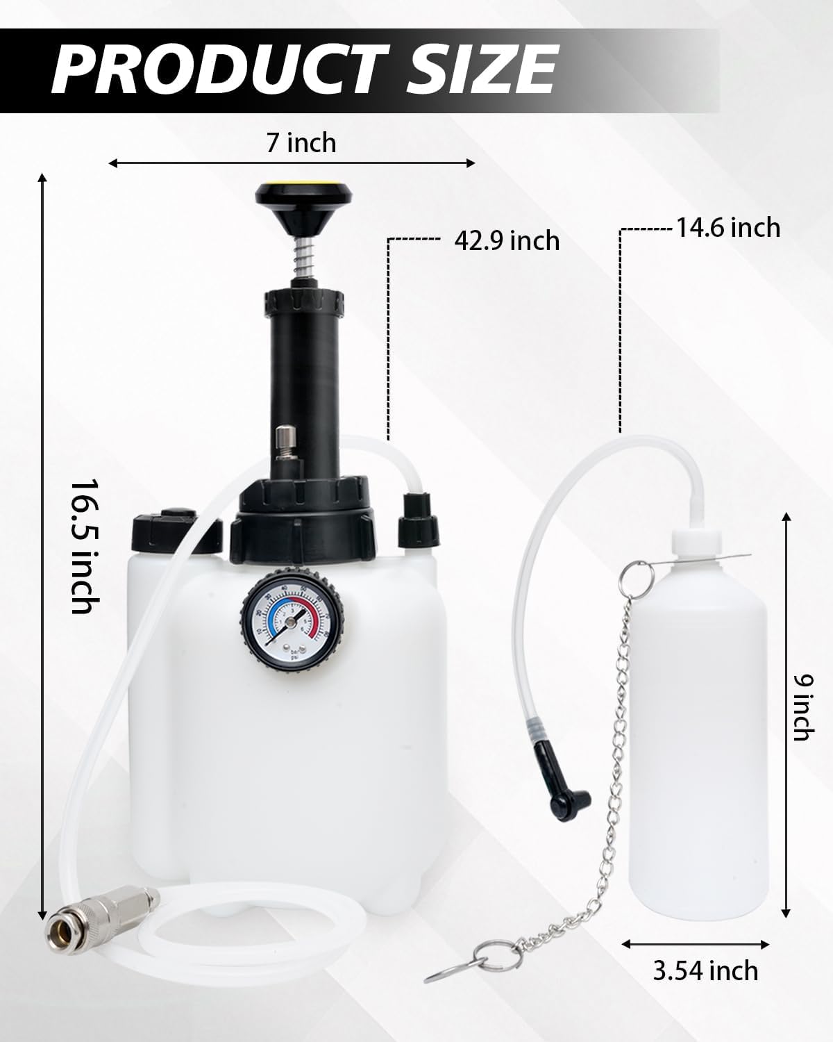 Brake Bleeder Kit with 3L Pressure Pump, 1L Catch Bottle, Fluid Dropper, Manual Brake Fluid Bleeder with Upgraded Adapters (43.5/45/49.5/50.7mm) for Master Cylinders, One-Person Use