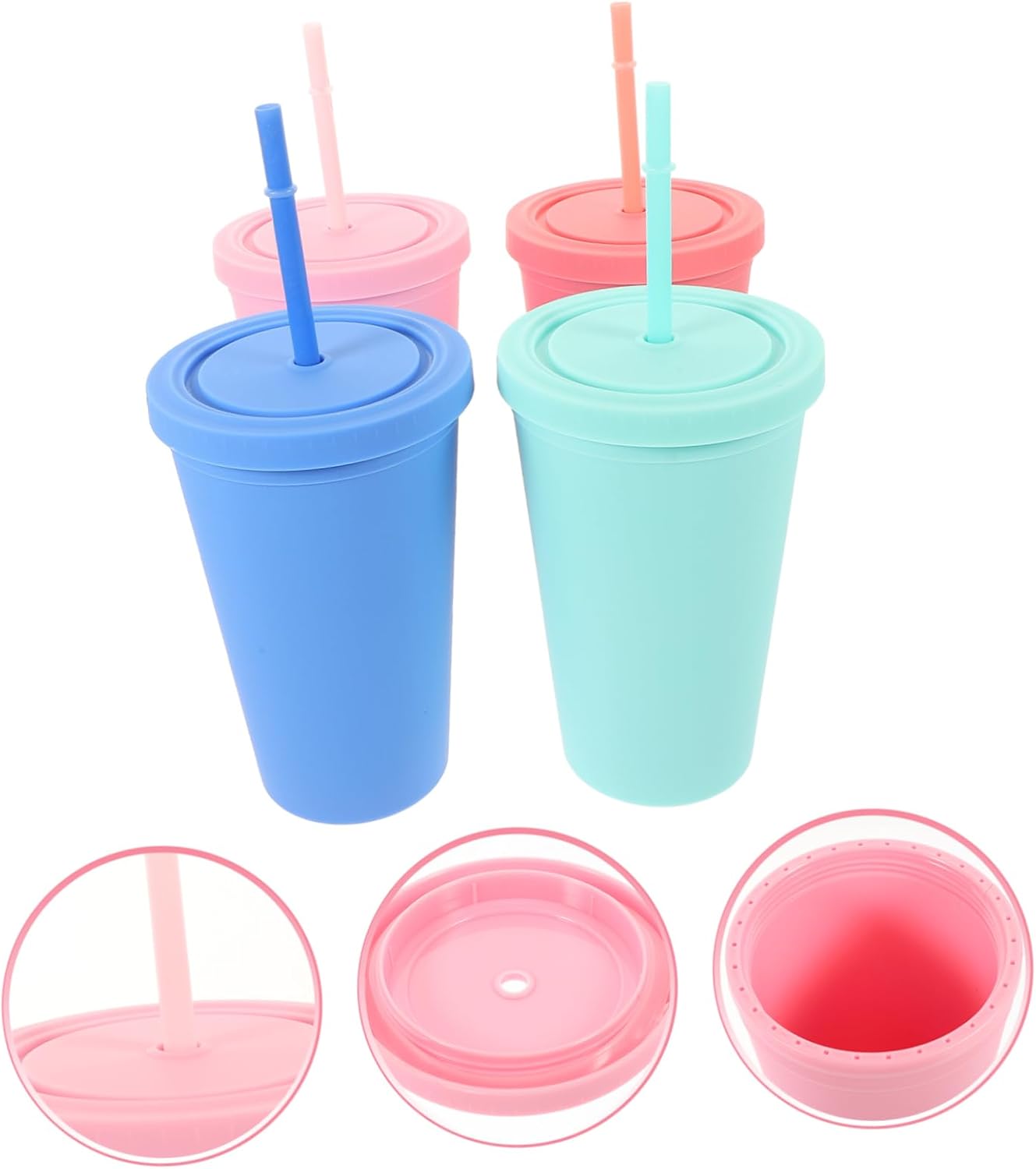 PRETYZOOM 4pcs Cups Straws Lids Insulated Portable Milk Storage Cup for Outdoor Party