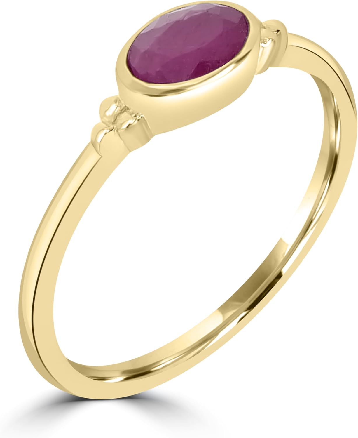 East-West 14k Gold over Sterling Silver Genuine Gemstone Stackable Solitaire Bezel Ring, Sizes 6-8