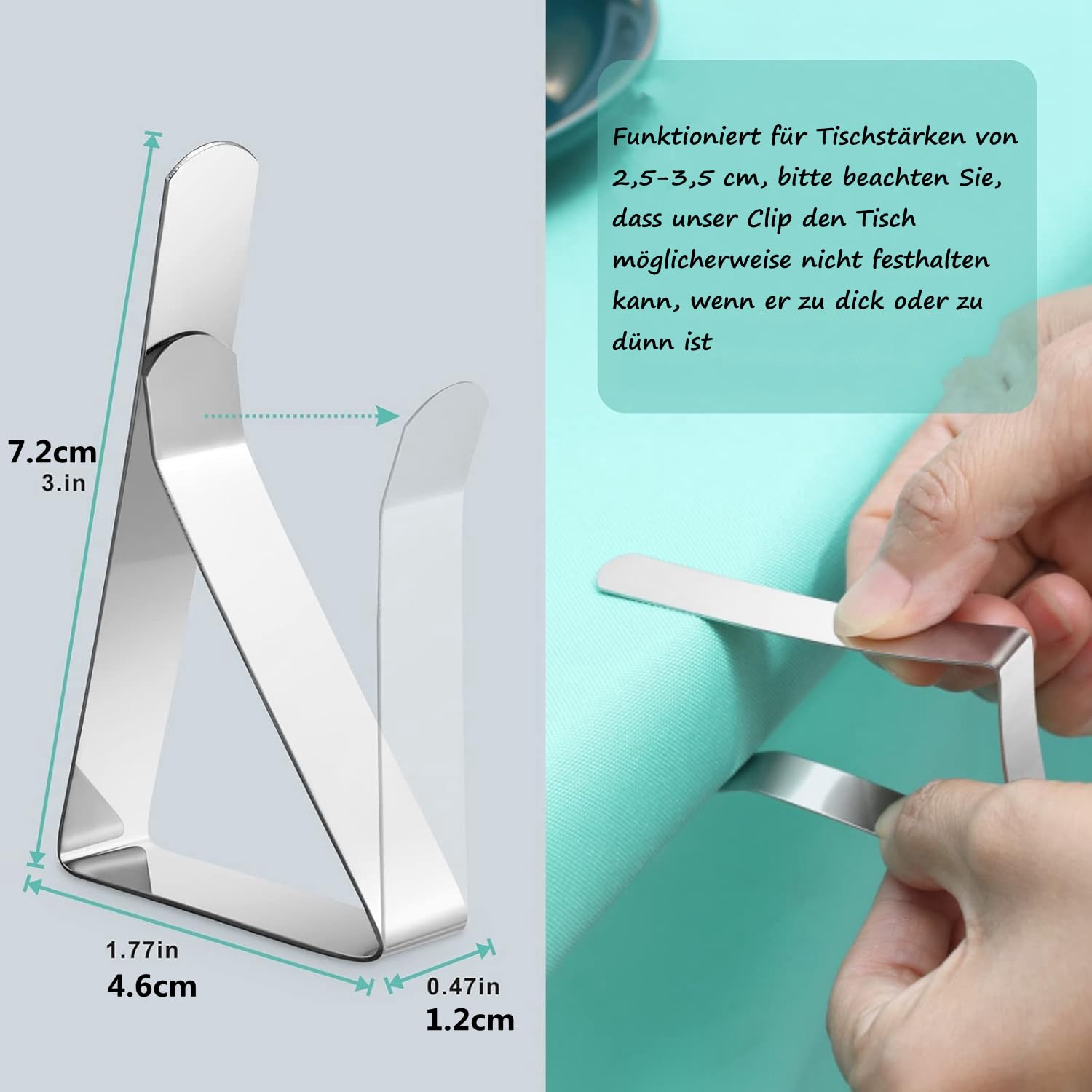 Set di 12 Tovaglia Clip in Acciaio, Gadget Molla Fermatovaglia, Acciaio Inossidabile, Argento, per Outdoor Picnic Party, Adatto a Tavoli di 2-4 cm di Spessore