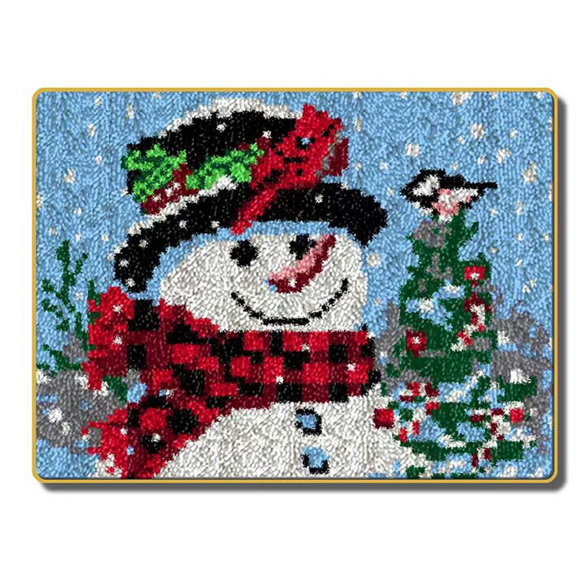 Image of Howie's Latch Hook Kits for Adults, DIY Christmas Latch Hook Kit Rug Crochet Yarn, Color Preprinted Pattern Embroidery Decoration (Black Hat Snowman, 20.47 x 14.96 inch)