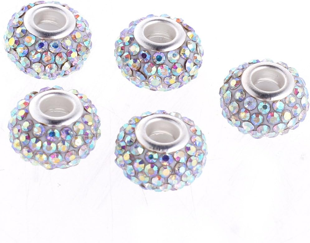 RUBYCA Big Hole Czech Crystal Charm Beads fit European Charm Bracelet (10pcs, AB Crystal, 15mm) - Image 2