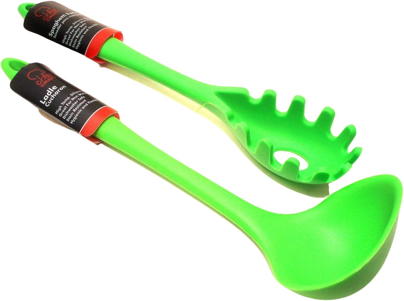 Premium Silicone Spaghetti Pasta Fork & Ladle 2Piece Set (Green
