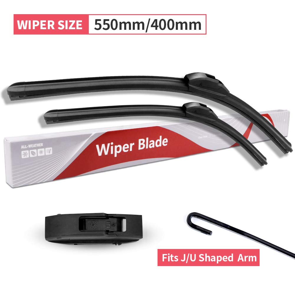 YnGia Universal Front Wiper Blades Set for Cars with U/J Shape Wiper Arm, Fit for f-iat, v-auxhall, c-hevrolet, h-yundai, p-roton, n-issan, s-uzuki, t-oyota, k-ia, a-ston m-artin, d-aewoo（22"/16"）