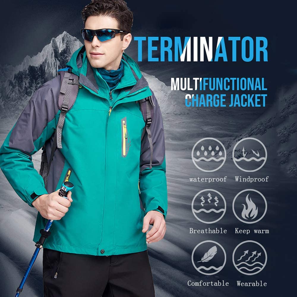 MU Chaqueta de Esquí Impermeable 3In1 para Hombre, Abrigo Espesado de Invierno Cálido, Transpirable Resistente a la Montaña Snowboard Ropa de Rompevientos/Navy/L