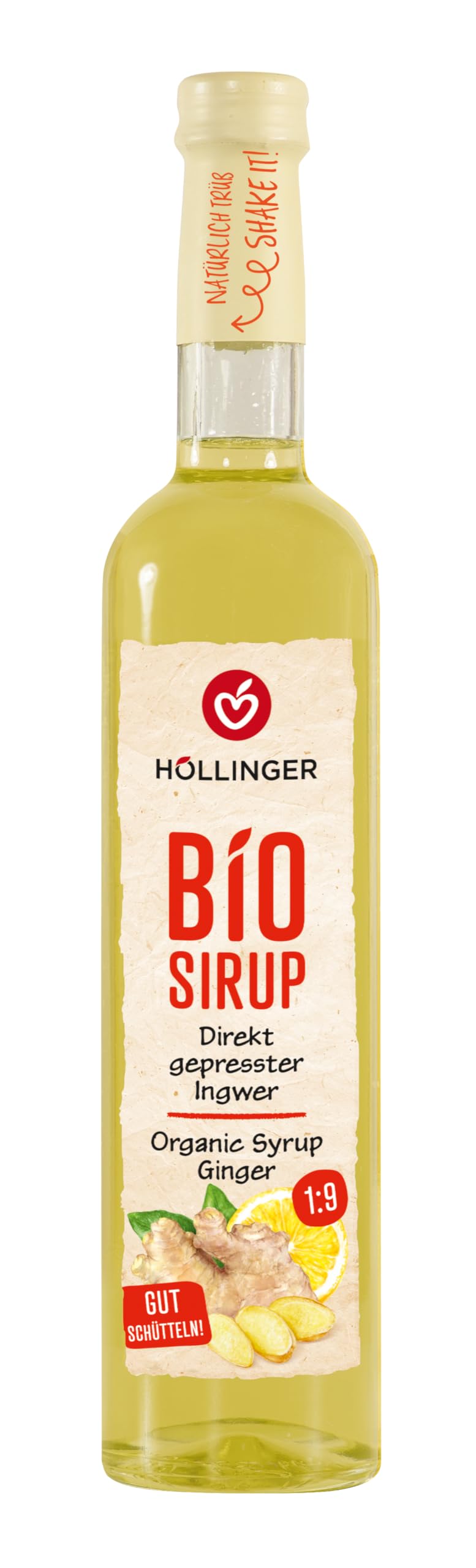 Sciroppo di zenzero biologico Höllinger - Organic Ginger Syrup, Vegan, 3x500ml Glass Bottle, Fresh and Spicy with Lemon Note