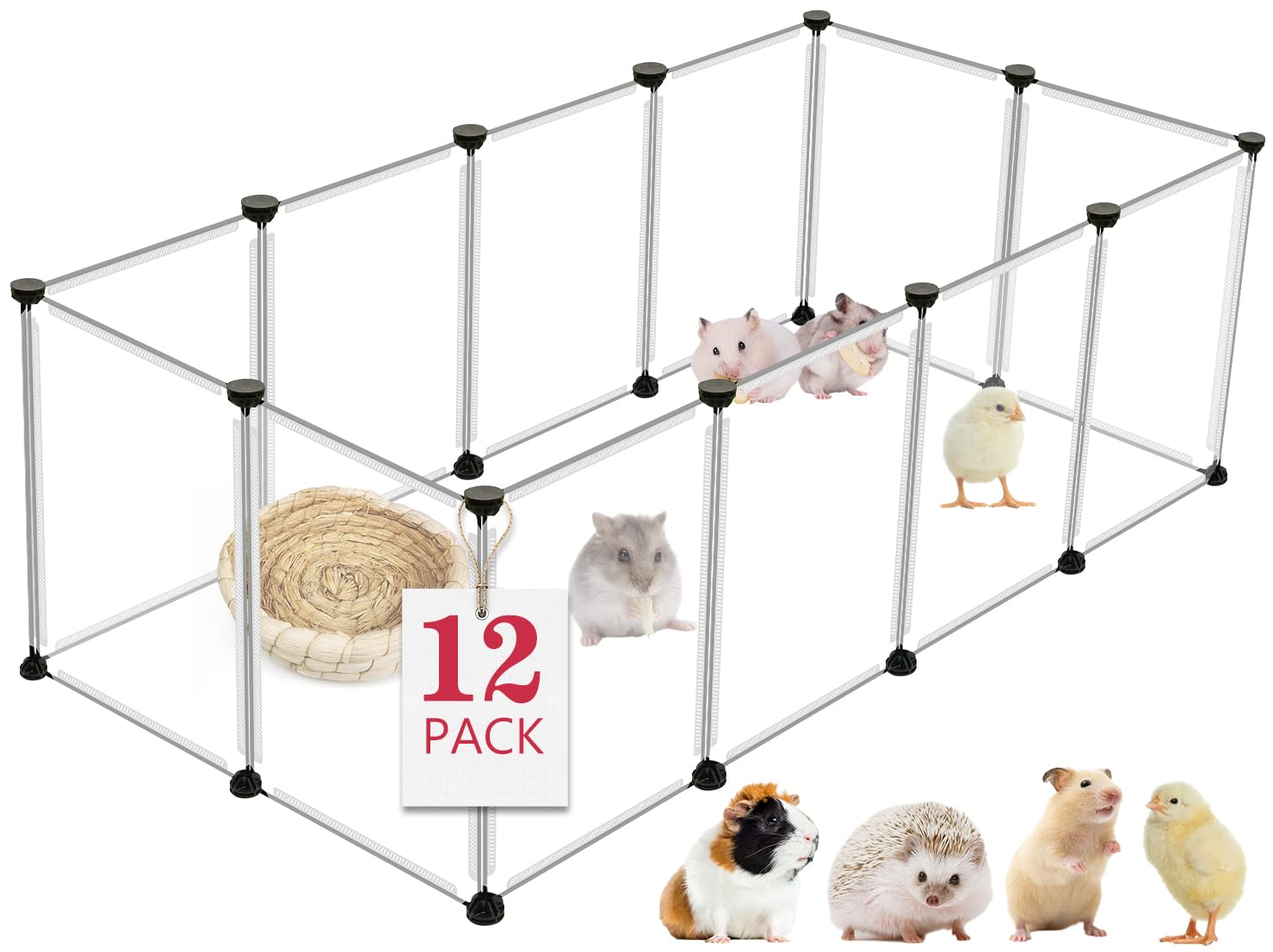 Photo 1 of VISCOO 12 Panels Transparent Small Animals Playpen,48" x 24" x 16" Portable Pet Playpen,Plastic Enclosure,Puppy Play Pen for Indoors Outdoor Pet Fence for Guinea Pigs,Bunny,Ferrets,Hamsters,Hedgehogs
