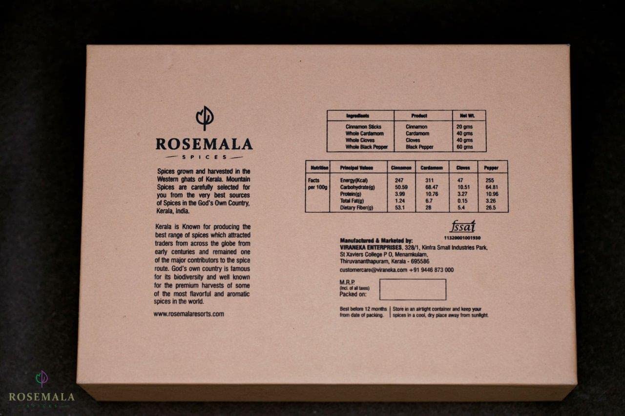 ROSEMALA SPICES Whole Spices Eco-Friendly Gift Box (Black Pepper, Cardamom, Cloves, Cinnamon) 4