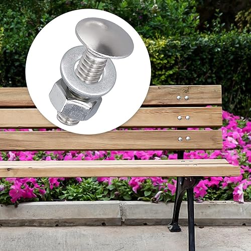 Miniatura 16 de Glvaner Tornillos de acero inoxidable de 3/8-16 x 3-1/2 pulgadas, cabeza redonda, cuello cuadrado, tuercas hexagonales y arandelas planas, acero