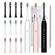 3 Pack Electric Toothbrush for Adults,6 Mode Rechargeable Electric Toothbrushes with 12 Replacement Brush Head, Fast Charge 2 Min and 30s Timer for Travel Business