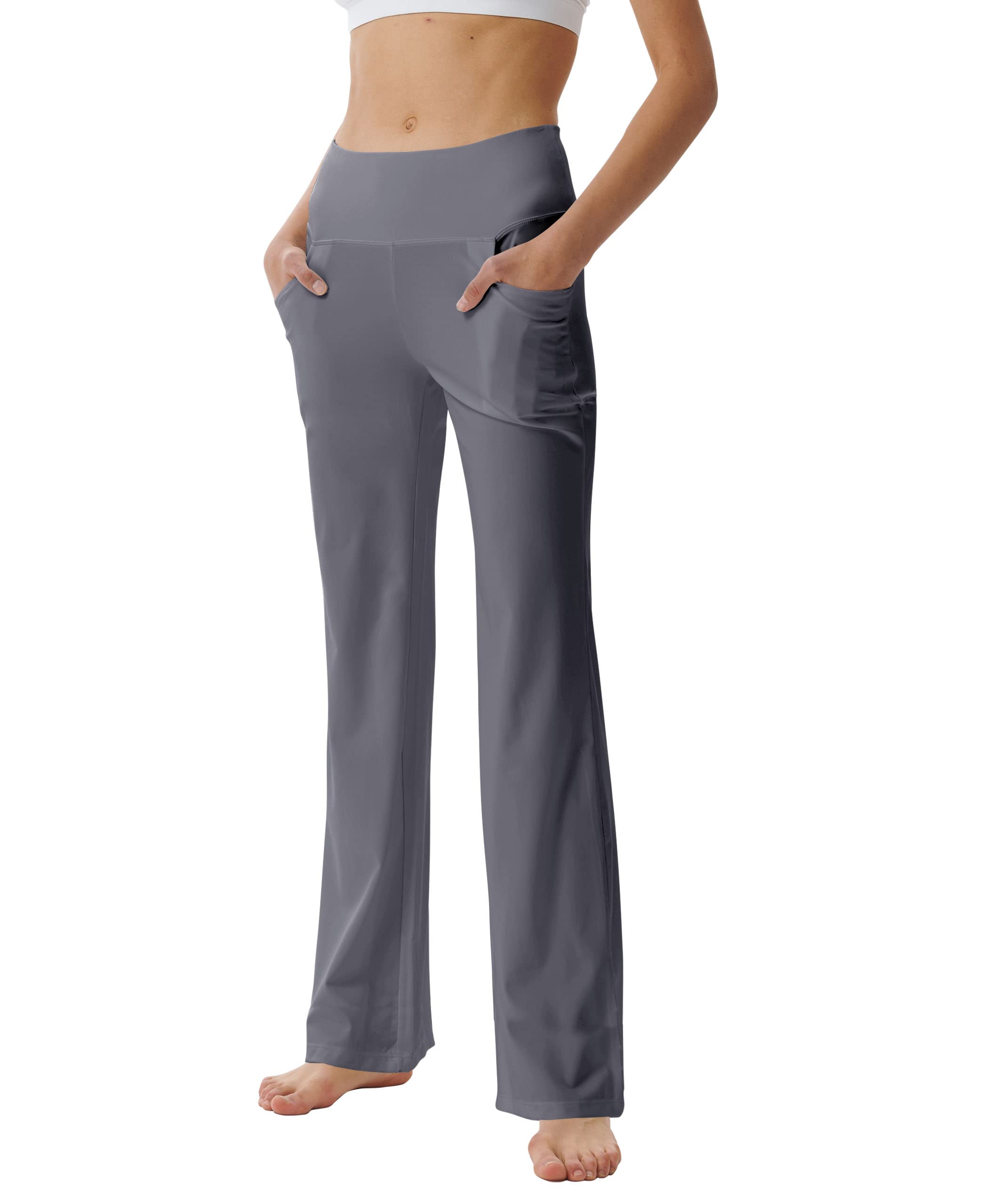 LaiEr Pantaloni da Yoga da Donna con Tasche a Vita Alta Svasata Bootleg Yoga Pantaloni da Allenamento con Tasche Laterali