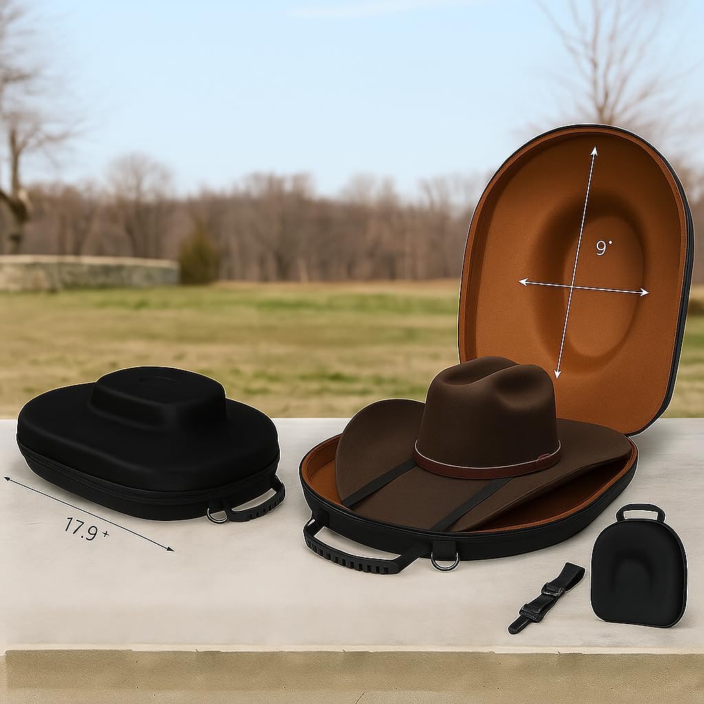 Chichiro Hat Travel Case - Cowboy hat Box, Includes Clips & Plastic Cover, Ideal for Travel & at-Home Storage (Brown)