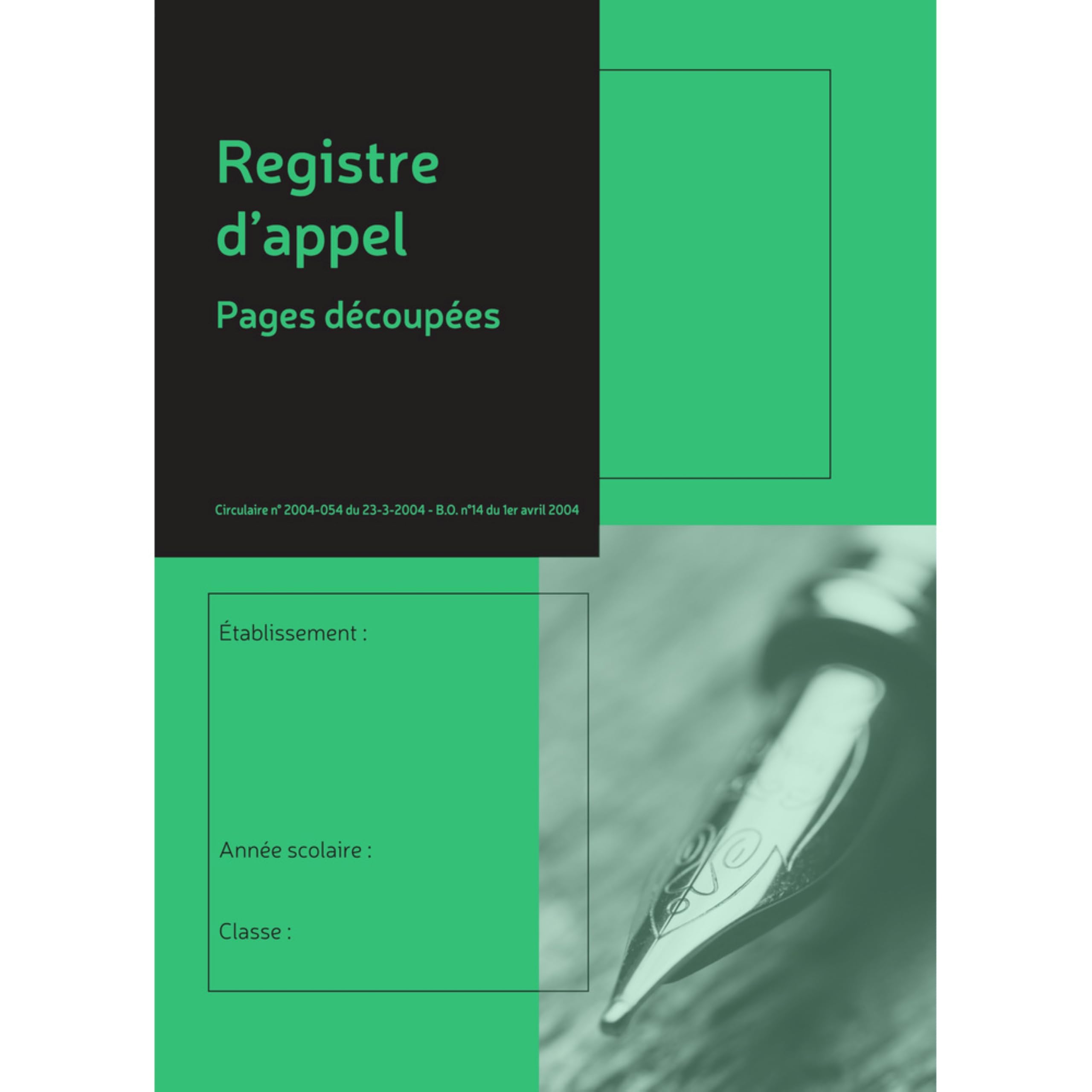 Le Dauphin - Réf. 53936D - Carton de 40 Registres d'appel journalier et annuel - Dimensions 29,7x21 cm - Pages découpées - 40 élèves sur 12 mois - 24 pages - Couverture souple verte