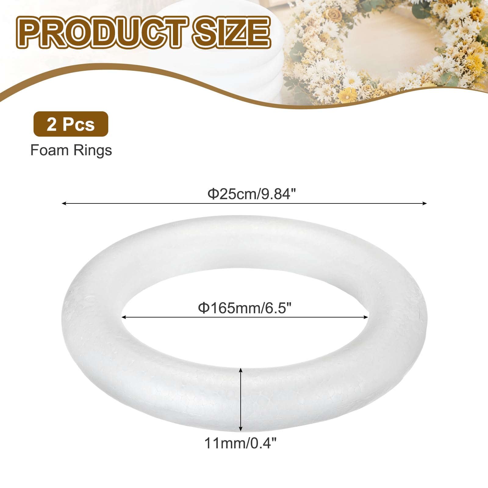 MECCANIXITY Lot de 2 couronnes en mousse Blanc 25 cm / 9.84in | Couronne ronde en mousse légère en polystyrène pour mariage, maison, projets floraux, loisirs créatifs, décoration de Noël