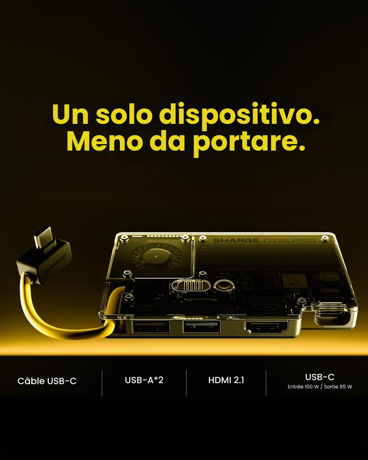 sharge Disk Pro SSD portatile da con raffreddamento attivo, hub a con HDMI 2.1, cavo USB-C 10 Gbps, SSD esterno magnetico per MacBook, PC, PS5, Steam Deck