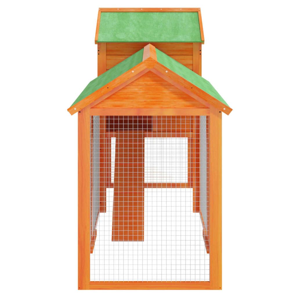 Gallinero Todo en Uno Marrón 193x65x117 cm de Madera maciza de pino con recinto, pajarera, Zona de descanso y Rampa de acceso, vallas de malla transpirables y techo resistente al agua
