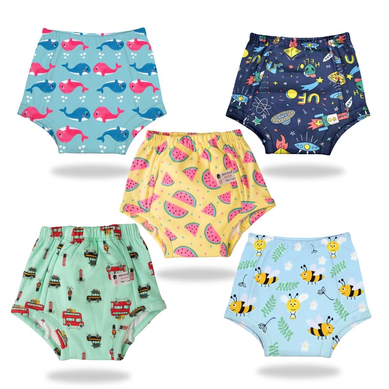Baby Padded Underwear for Toddlers | Soft & Absorbent Reusable Potty Training Pants | Leakproof Cotton Toilet Training Briefs | Unisex Design (Pack of 5)