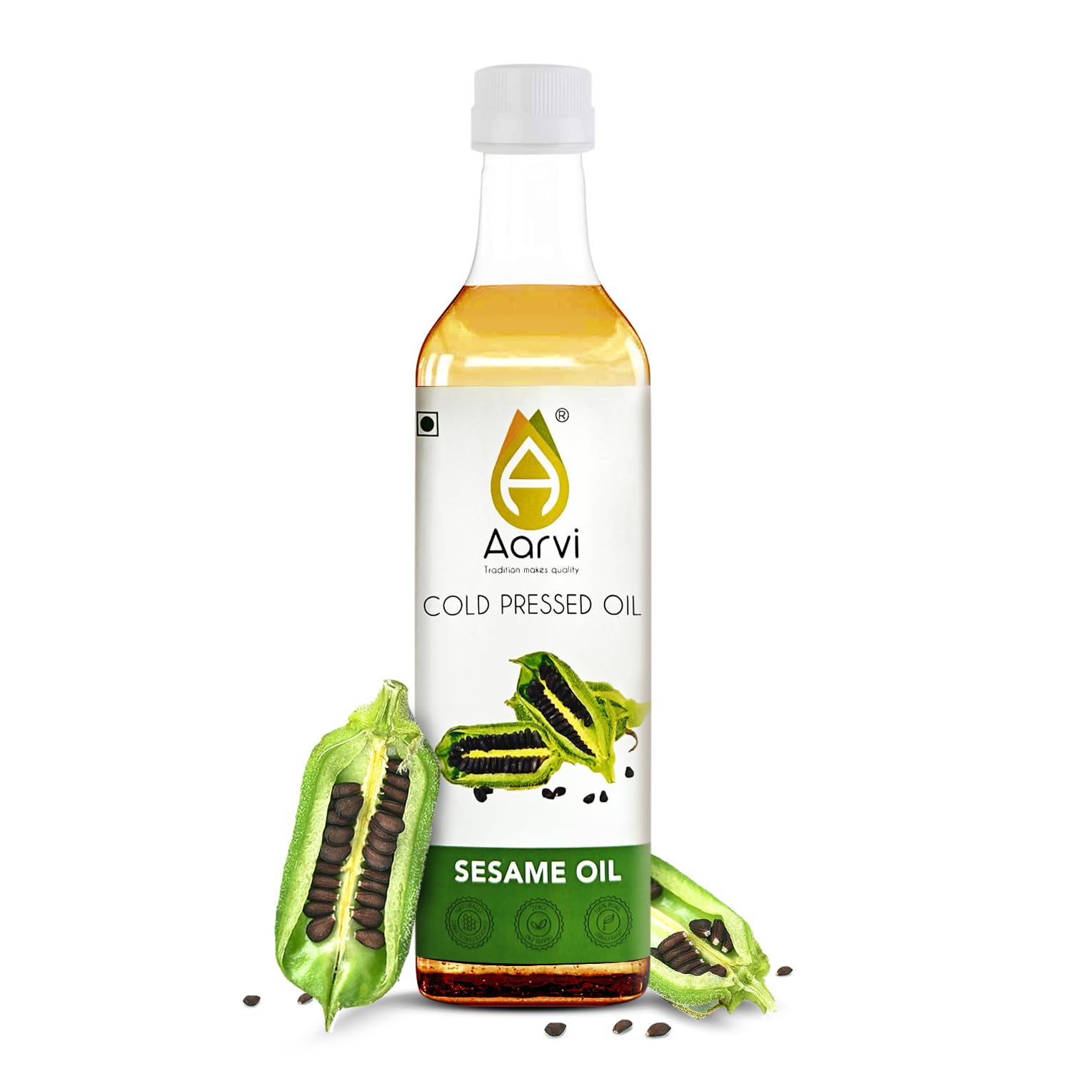 AARVI Cold Pressed Sesame Oil | 100% Natural Gingelly Oil | Cold Pressed Chekku Oil | Unrefined | Cooking, Hair, Oil Pulling, Ayurvedic Use | 1000ml