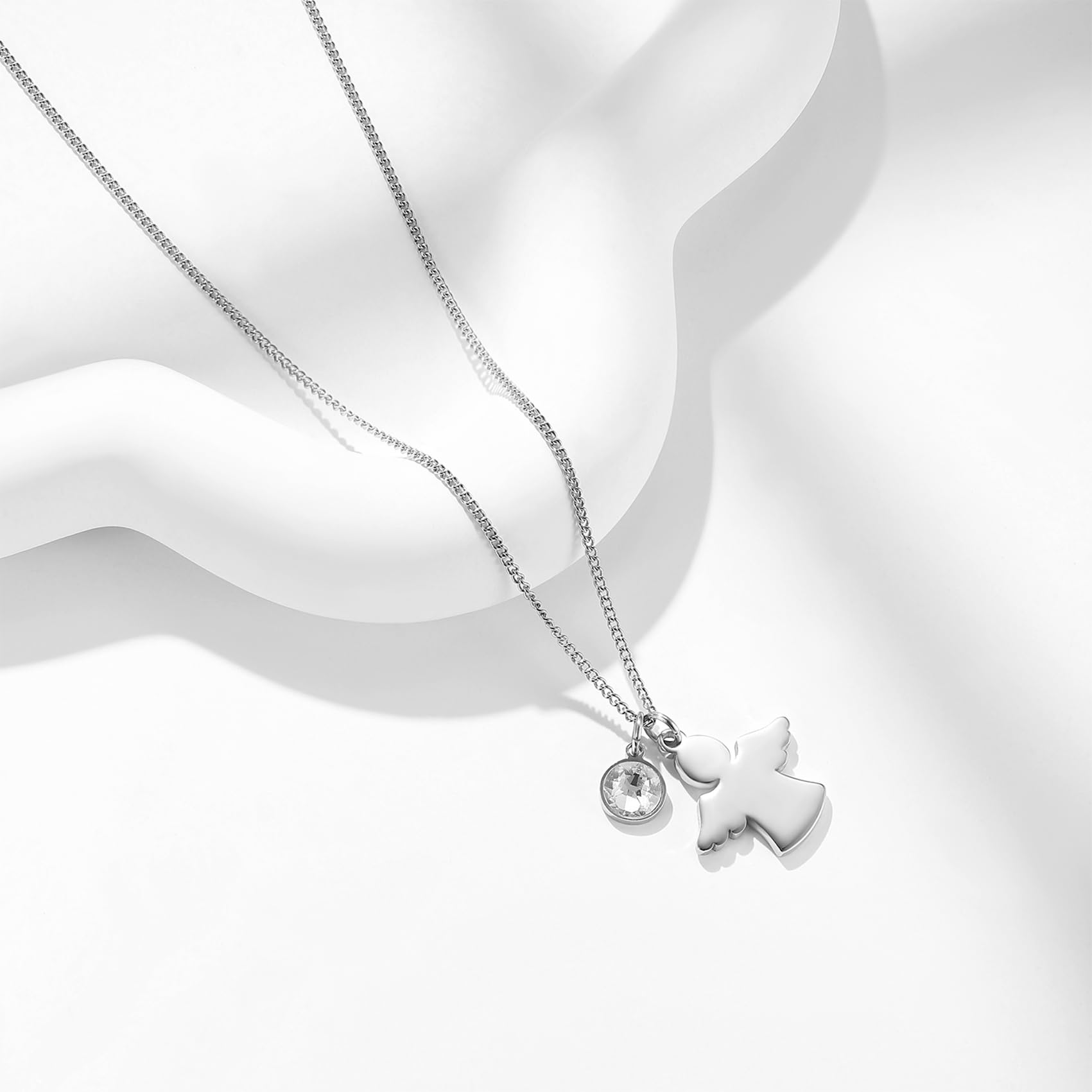 Personalisierte Kette mit Schutzengel und Geburtsstein in Silber und Rosegold | Taufgeschenke für Mädchen zu Kommunion Konfirmation Einschulung | Namenskette Personalisiert mit Gravur
