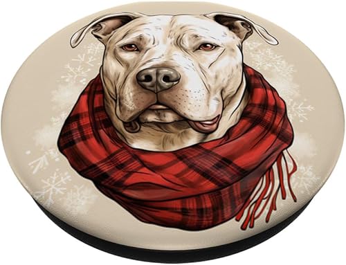Miniatura 2 de Dogo Argentino Christmas Dog in Plaid Scarf Painting PopSockets Standard PopGrip