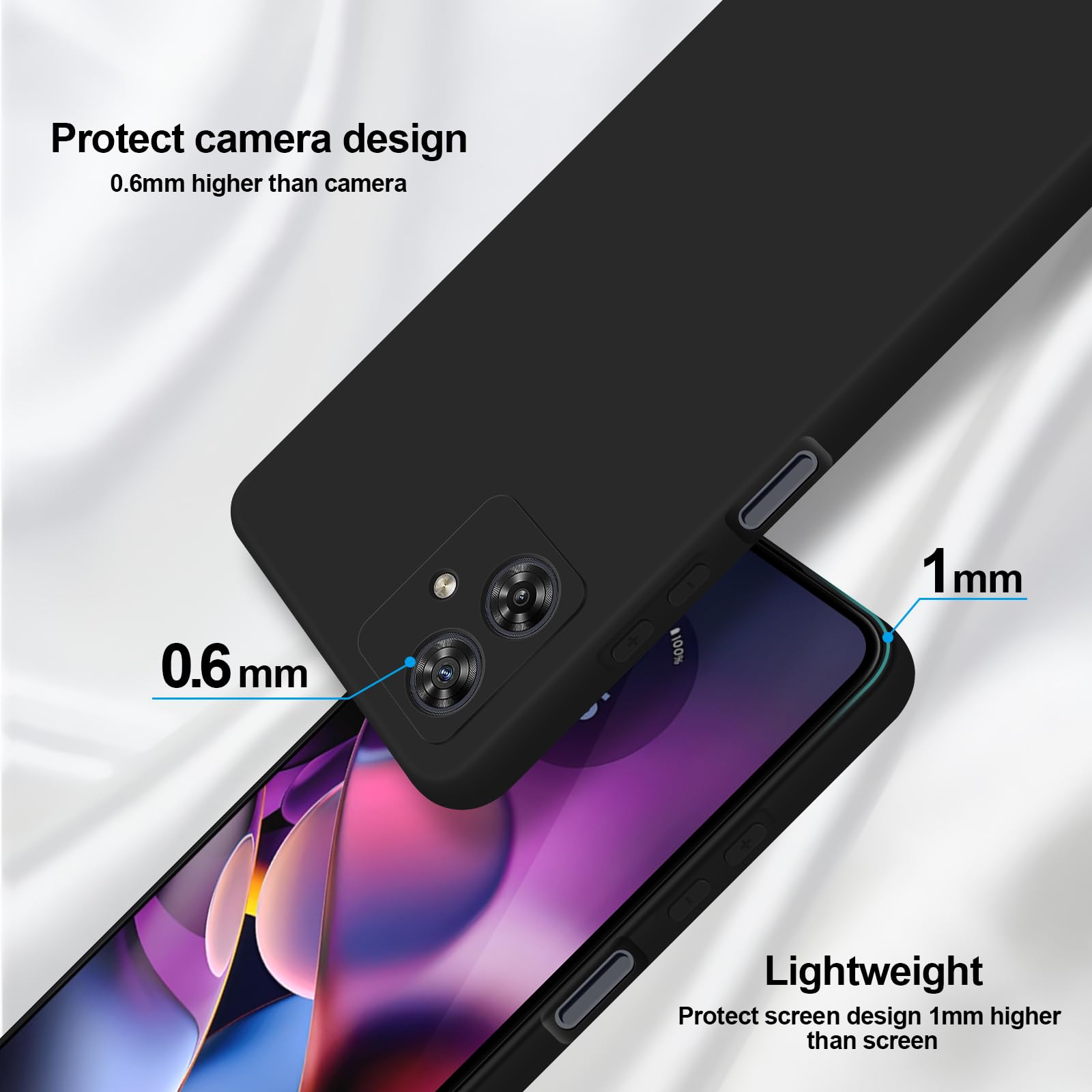 GiiYoon Case Compatible with Motorola Moto G54, Silky-Soft Touch Full-Body Protective Phone Silicone Case, Shockproof Cover with Microfiber Lining, Black — view 3