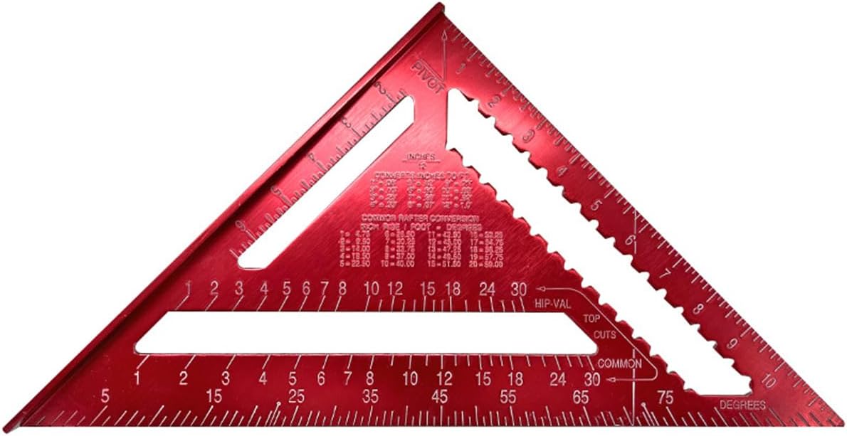 Rafter Square, Metal Square, Carpenters Square, Square Tool, Triangle Ruler, Carpentry Squares, Woodworking Square, Square Angle Tool, Aluminum Alloy Rafter Square, Red, 7'' & 12''