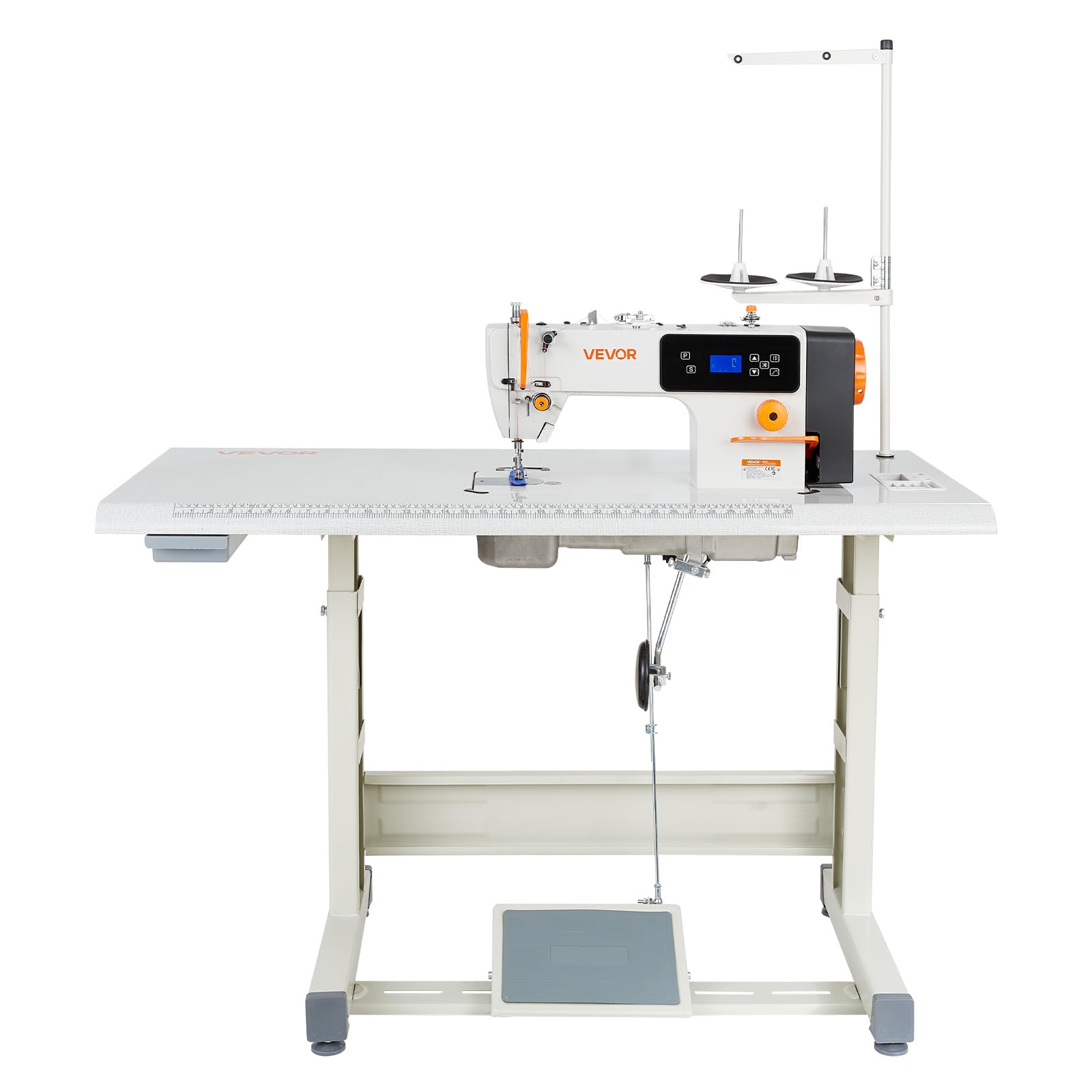 VEVOR Industrienähmaschine, 550-W-Nähmaschinen-Set mit Servomotor & Tischgestell, Automatischem Fadenabschneider, 5000 Stiche/Minute, LCD-Display, LED-Beleuchtung, für Baumwolle & Denim