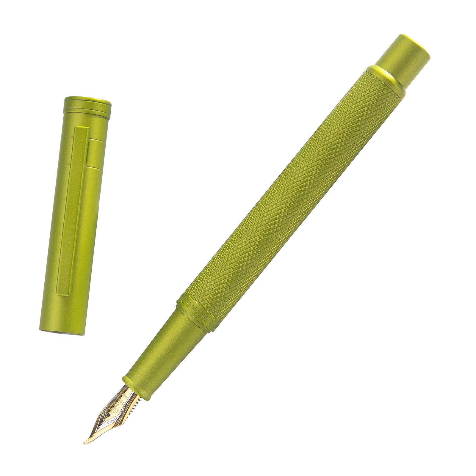 Asvine Mustard Yellow Forest Fountain Pen Bent Nib, Classic Design with Converter and Metal Pen Case, The Light of Hope Serise