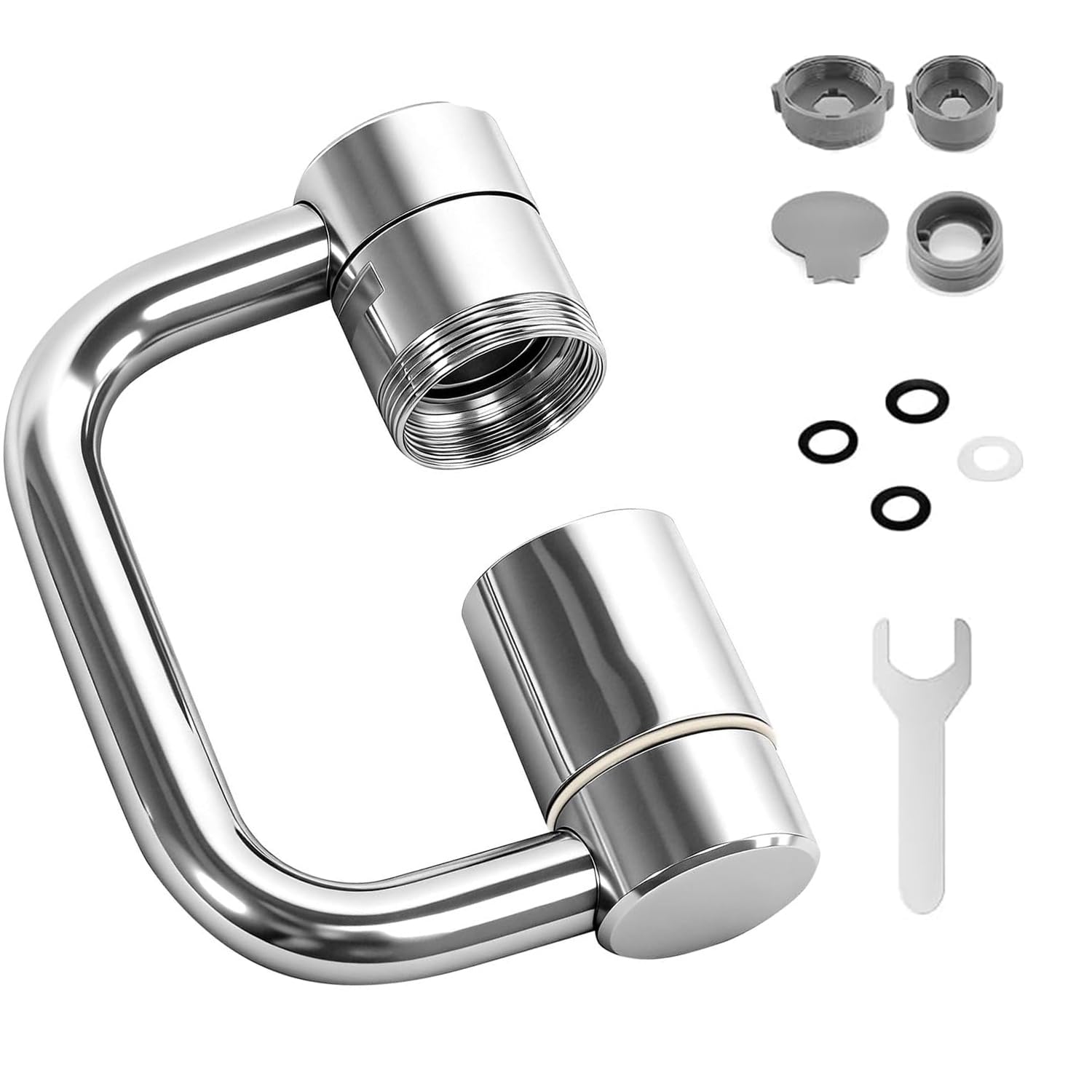 Srvauyea Rotatable Faucet Extender, 360° Swivel Extender for Kitchen Sink, Universal U-Shaped Rotating Tap Faucet Aerator Extender Adapter，2 Flow Modes Suitable, for Kitchen Bathroom Sink Attachment