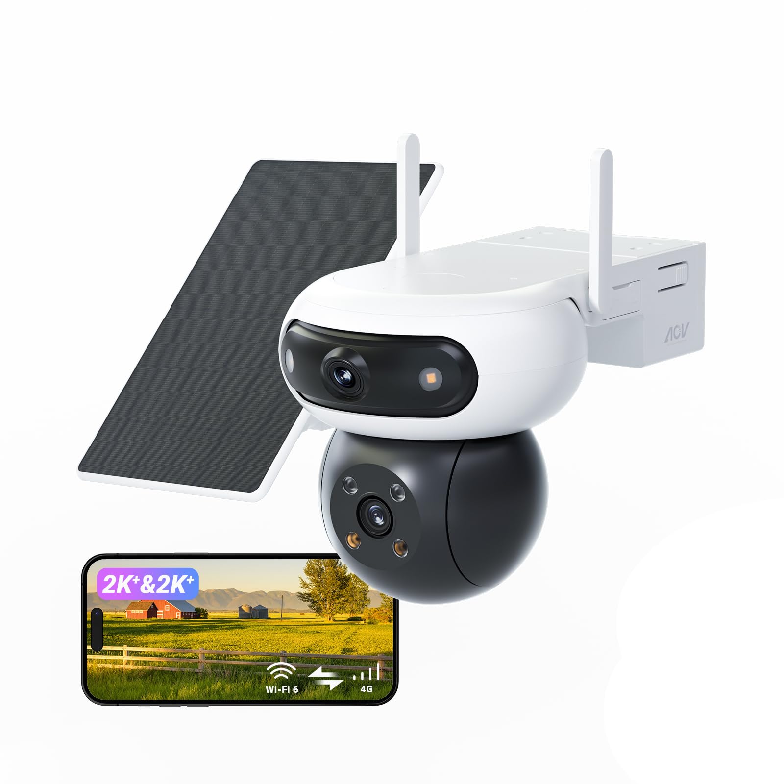 EZVIZ 4G LTE Telecamera Esterno con Doppia Lente Motorizzata, 4MP+4MP Batteria 10400mAh con Pannello Solare, AOV, Visione Notturna a Colori, Rilevamento Persone/Veicoli, Audio Bidirezionale, CB90x Kit