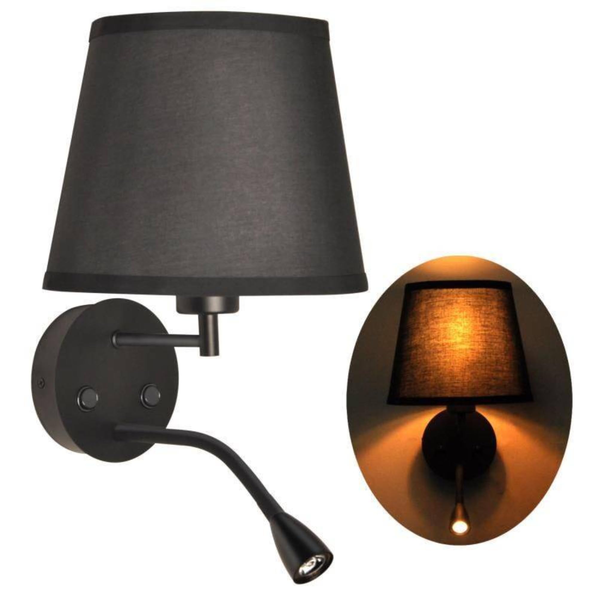 BarcelonaLED lampa ścienna LED E27 z Flexo lampka do czytania wychylna, elastyczna 3 W, tekstylny przełącznik do sypialni, zagłówka, łóżka, salonu