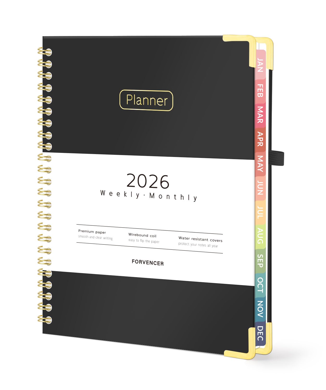 Forvencer 2026 Planner, Hardcover Calendar Planner Weekly and Monthly, Jan 2026 - Dec 2026, 6" x 8", Spiral Agenda Book with Tabs, Exquisite Daily Journal Organizer for Home School, Black